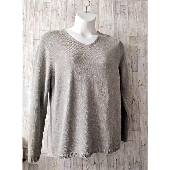 Chaus & Co. Women's Grey Silver Sparkly Shimmery Pullover Sweater Size XL - Picture 1 of 9